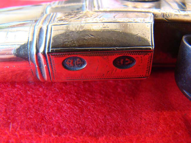 A fine late 18th century English tap action over/under brass barreled flintlock pistol — image 6
